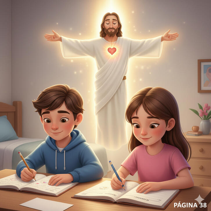 Jesús acompañando a niños mientras aprenden ilustración del libro cristiano infantil La Resurrección Jesús acompañando a niños mientras aprenden sobre la resurrección ilustración de libro cristiano infantil